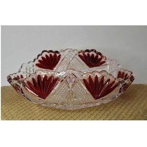 Vintage Trinket Dish Candy Dish Serving Dish Ring Dish Trinket Bowl Ruby Cut Glass Decoration Home Decor Vintage Glassware Retro Glassware