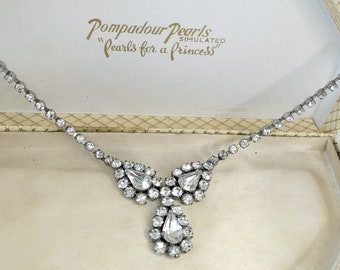 Vintage Rhinestone Necklace Retro 1950 Rhinestone Choker Necklace Wedding Necklace Bridal Jewellery Vintage Costume Jewelry Vintage Necklace