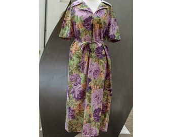 Vintage Floral Sixties Dress Size 14 Shirt Dress East German A Line Skirt with Belt Polyester