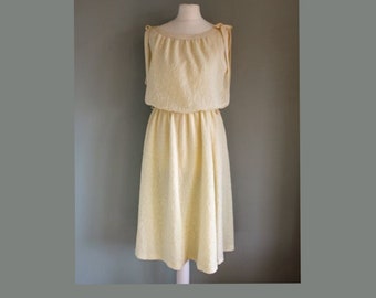 Vintage 50s Dress Lucie Linden Yellow Sleeveless Midi A-Line Flowy Elasticated Waist