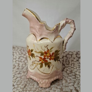 Antique Jug Floral Art Nouveau Ceramic Vase Small Milk Jug Creamer Posy Bowl Victorian
