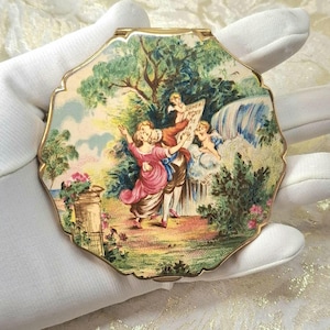 Stratton Compact with Mirror Mid-Century 1950s 1960s Vintage Compact Mirror Retro Georgian Revival Made in England Eclectic Gift for Her