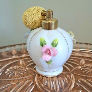 ヴィンテージ香水瓶 花柄 ヨーロッパ購入 香水瓶 1950年代 レトロ ガラス 香水瓶 花柄 ヴィンテージ 寝室