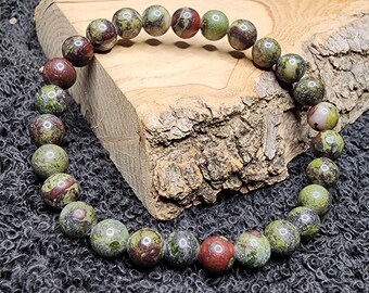 7mm Dragon's Blood Jasper Beaded Stretch Bracelet - Natural Healing Gemstone Jewelry