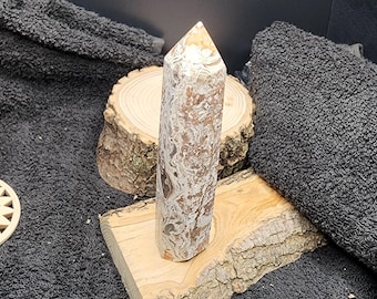 5” Polished Money Agate Point – Prosperity Crystal Tower for Grounding, Luck & Abundance