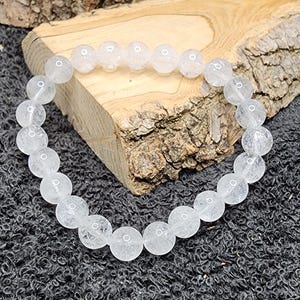 Handmade Stretch Bracelet with 8mm Clear Quartz Beads | Healing Crystal Jewelry
