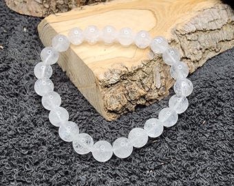 Handmade Stretch Bracelet with 8mm Clear Quartz Beads | Healing Crystal Jewelry