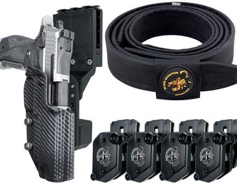 Drop & Offset Competition Rig - IPSC, USPSA Approved - incl. Holster, Competition Belt and 4 Mag Pouches - Pick your firearm and Belt Size