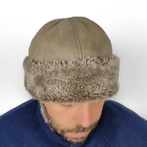 Unisex Beanie hat . Beige suede Beanie hat , natural lambskin hat , practical and beautiful winter hat , a great winter companion