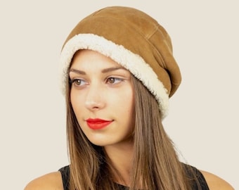 Taba Suede Beanie hat , natural lambskin hat , practical and beautiful winter hat , unisex hat , fantastic fit
