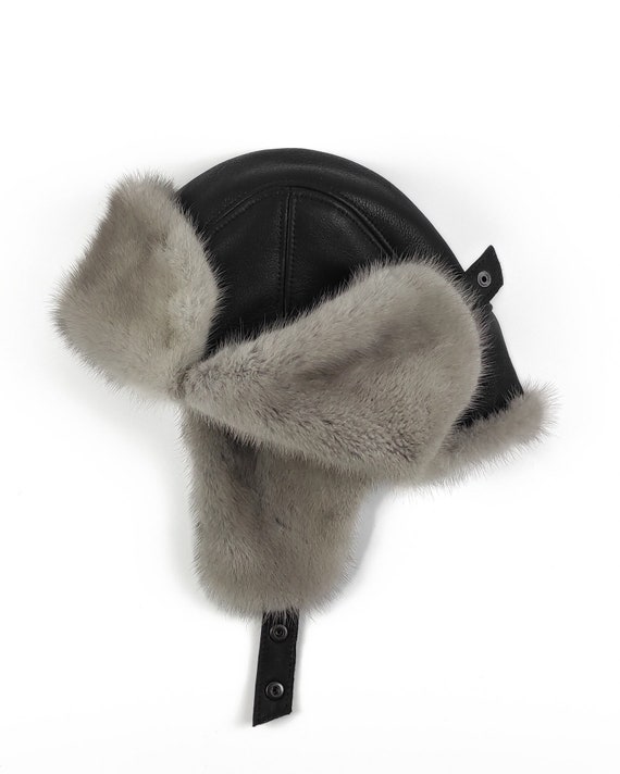 Cappello da aviatore in visone zaffiro, cappello da cacciatore di