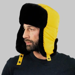 Unisex Trapper hat in a variation of colors. Winter hat with earflaps . Black quality Rex Rabbit fur . Fancy , warm & practical winter hat
