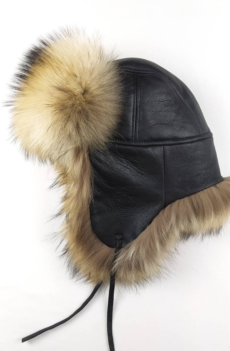 Finn Raccoon fur hat , fur trapper hat for men and women , winter hat with earflaps. a great & fashionable hat to stand out