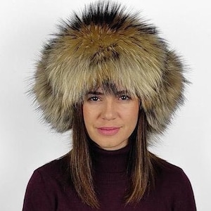 Finn Raccoon fur hat , fur trapper hat for women , winter hat with earflaps. a great & fashionable hat to stand out