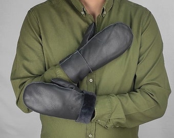 Handgjorda Napa-fårskinnsvantar, mörkgrått lammskinn, unisex vinterhandskar