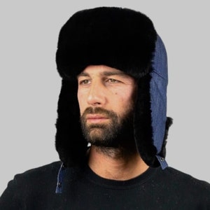 Blue Jeans Velvet Trapper hat, winter hat for men and women , fur hat with earflaps, very practical and fashionable, unisex fashionable hat