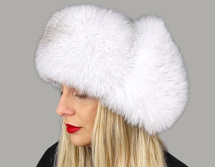 White Fox Fur Trapper Hat: Napa Leather Ushanka, Handmade - Etsy