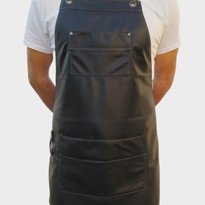 Leather apron .Black Soft Leather Apron With Leather Pockets & Croco Stamped Leather Straps