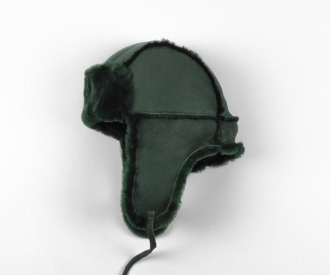 Dark Green Trapper Hat , Lambskin Hat for Boys & Girls With Earflaps