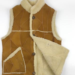 Gilet in pelle di pecora patchwork fatto a mano - Giacca calda unisex senza maniche
