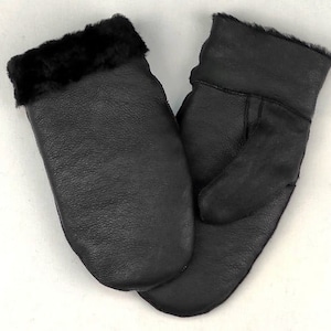 Handmade Black Napa Sheepskin Mittens, Unisex Winter Gloves