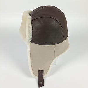 Two-coloured Sheepskin aviator hat, trapper hat, unisex lambskin hat. Hat with earflaps & soft sheepskin wool, great gift idea,fantastic fit