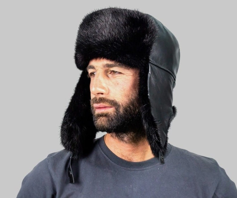 Black Mink Fur Hat&  White lambskin genuine leather Amazon.com: Real Fur Airman Hat Unisex-Adult Weather Fox Fur  main image 3