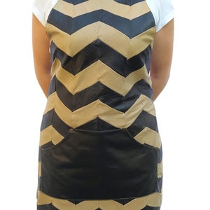 Leather apron. Cream-Black Leather Patchwork Apron With Leather Pocket & Leather Straps. Stylish apron,unique design,great gift idea for her