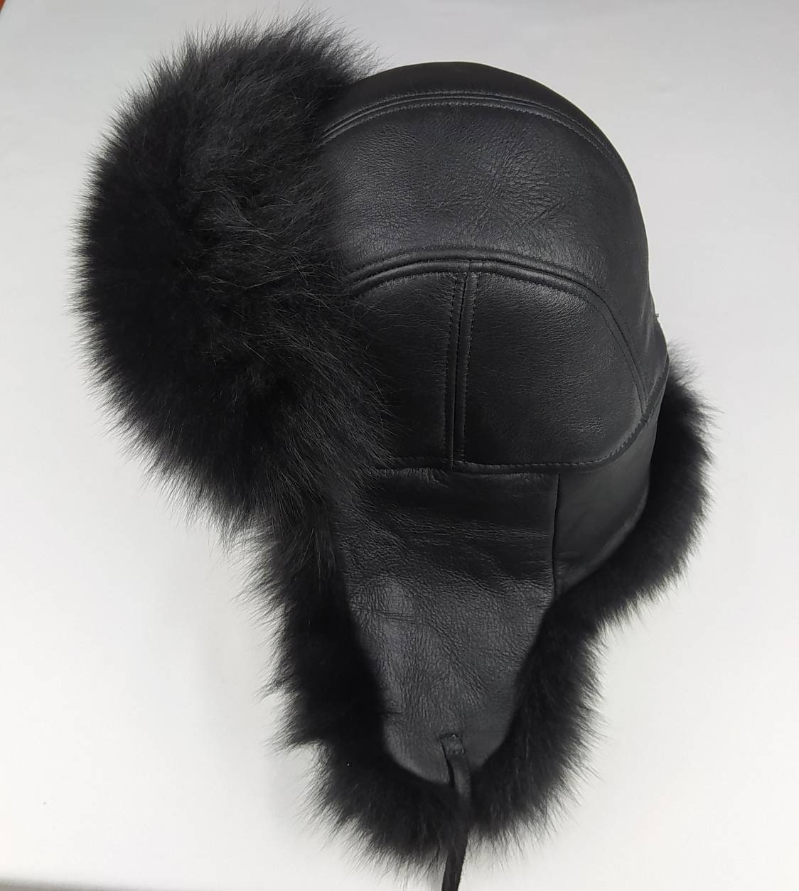 FNFUR Womens Black Fox Fur Trapper Hat with Pom Poms Cossack hat,Ushanka  hat,Avaitor hat,Pilot hat,Bomber hat