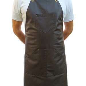 Leather apron. Dark Brown Cowhide Leather Apron With Cowhide Leather Pockets & Crossed Leather Straps . Gift idea for him