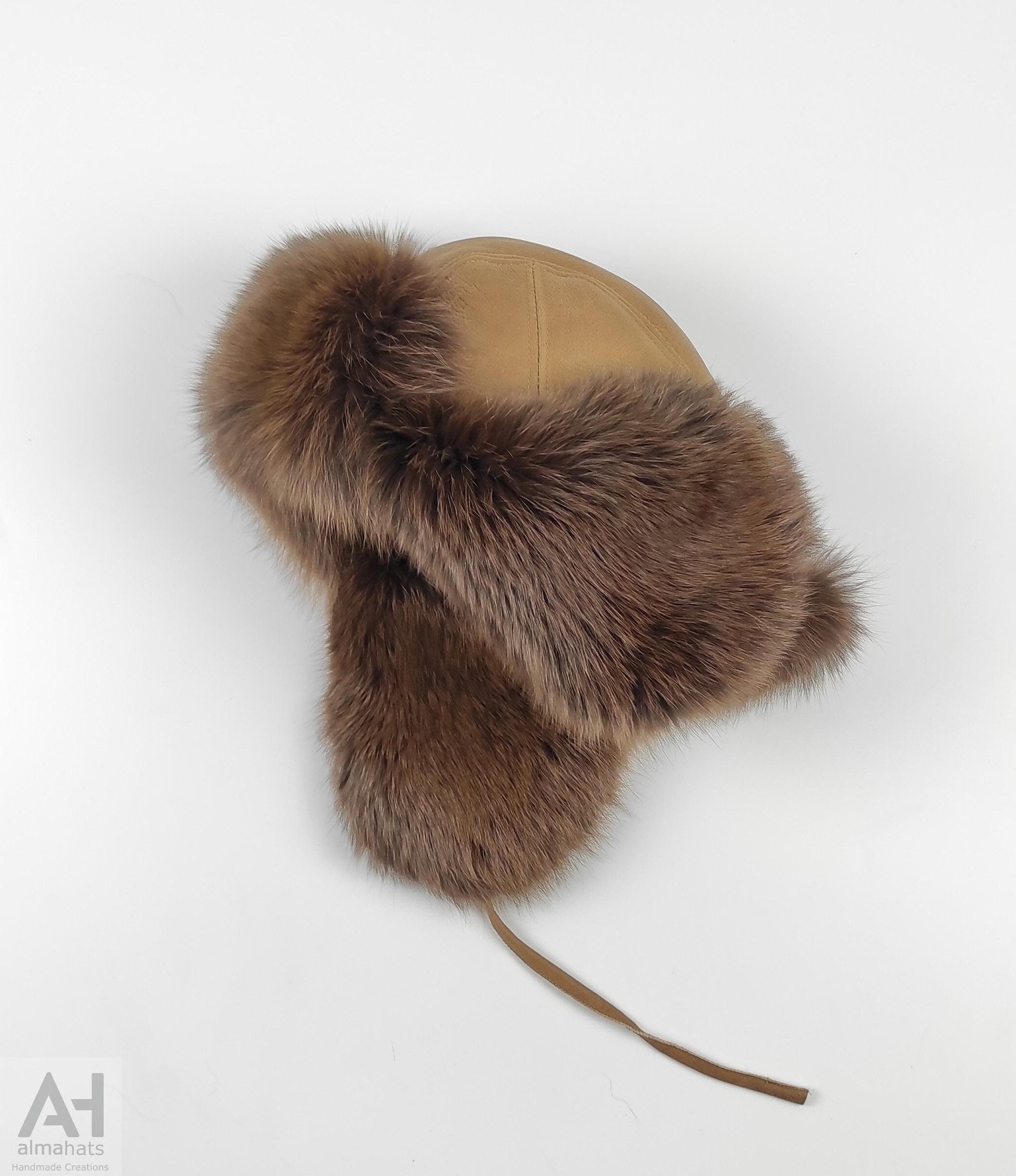 Authentic lamb skin fur trapper hat in Caramel Brown Sheepskin Trapper Hat - Etsy main image 2