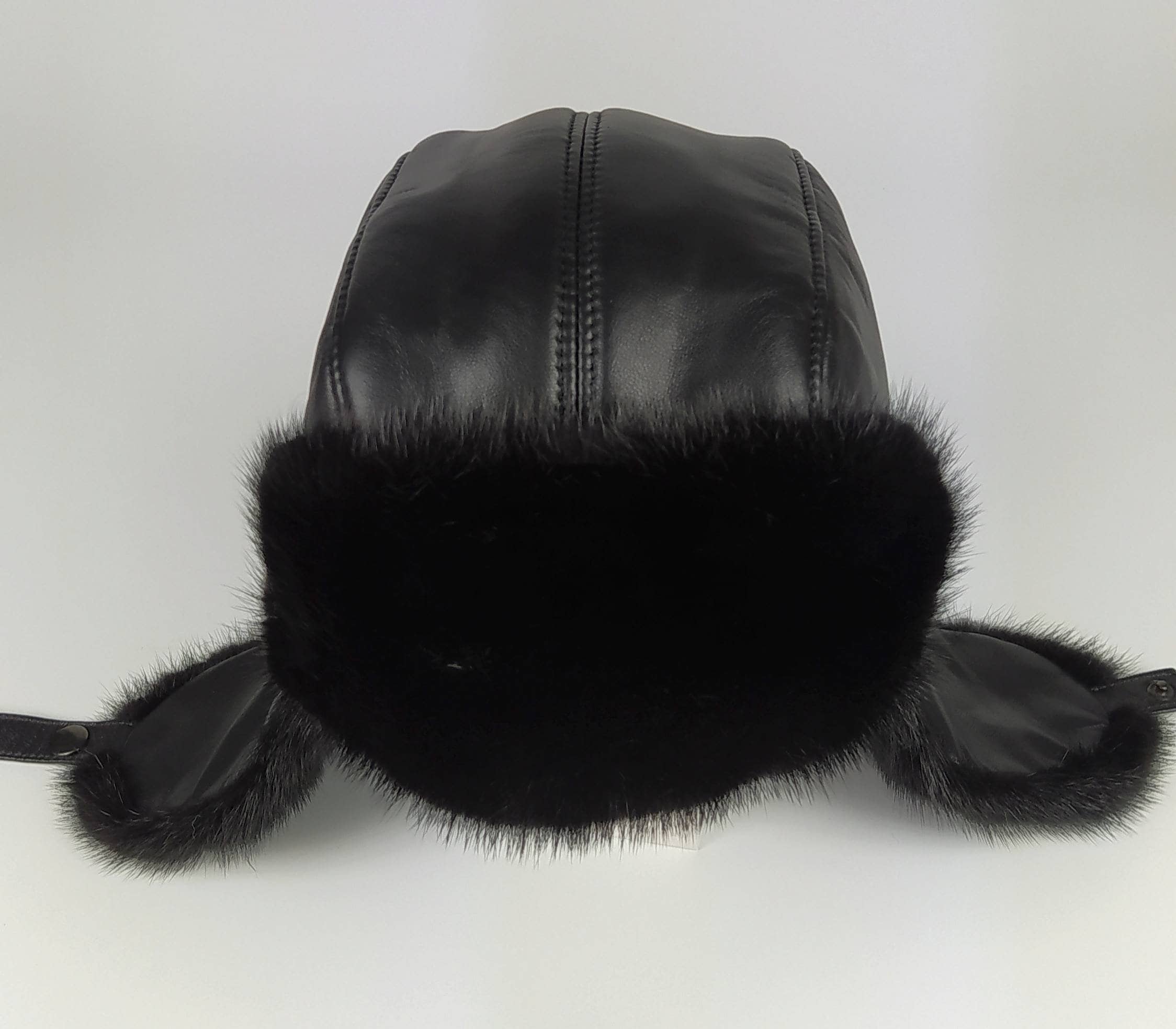 Black Mink Fur Hat&  White lambskin genuine leather Leather and Mink Fur Cossack Hat in Black for Men  main image 3