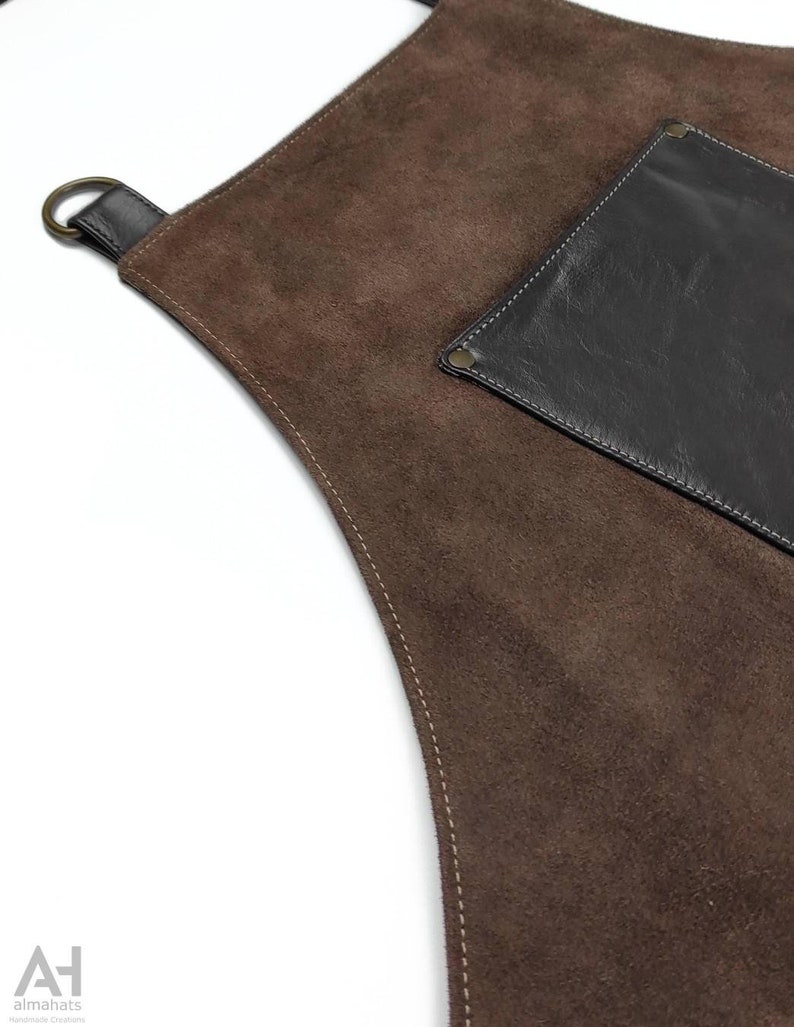 Suede Cowhide Leather Apron With Leather Pockets & Crossed Etsy