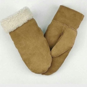 Handgemaakte kameelsuède schapenvachtwanten, uniseks winterhandschoenen