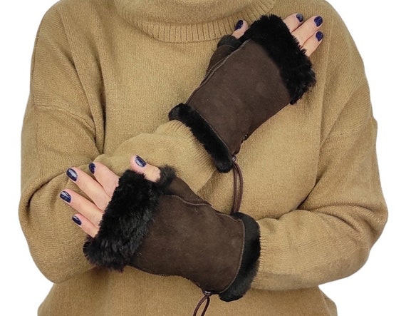 suede fingerless gloves