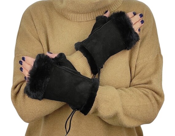 suede fingerless gloves