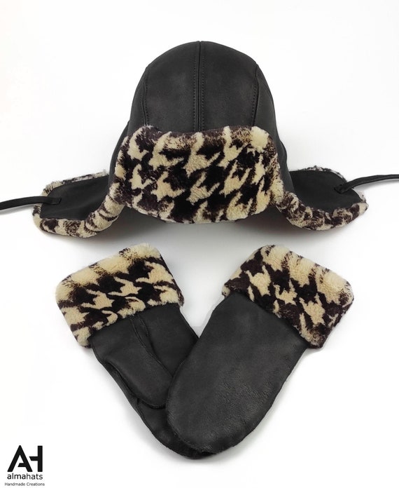 Sheepskin Aviator Hat and Mittens Set Fuxia Sheepskin Aviator Hat & Mittens Set, Women main image 4