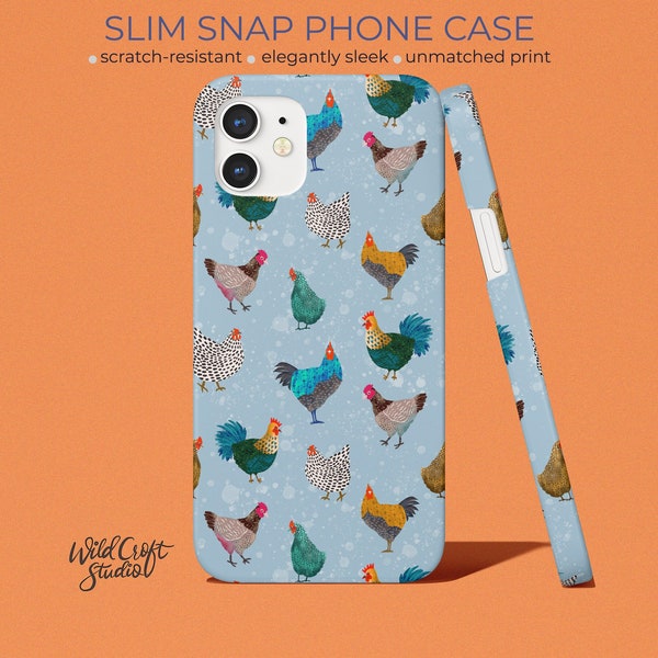Blue Chicken Slim Snap Case for iPhone, Samsung Galaxy, Farmhouse boho esthetic, unique gift for rancher, for farmer, southern country girl