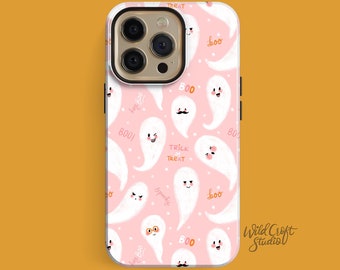 Pink Cute Ghosties Tough Protective Phone Case For iPhone 17 16 15 14 13, Samsung Galaxy S25, , gift for halloween, for witch friend