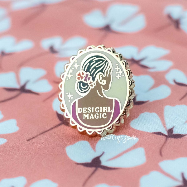 Desi Girl Magic Enamel Pin, cute Hard Enamel Pin, Flair lapel badge, Gold jewelry, gift for South Asian woman, for brown teen friend