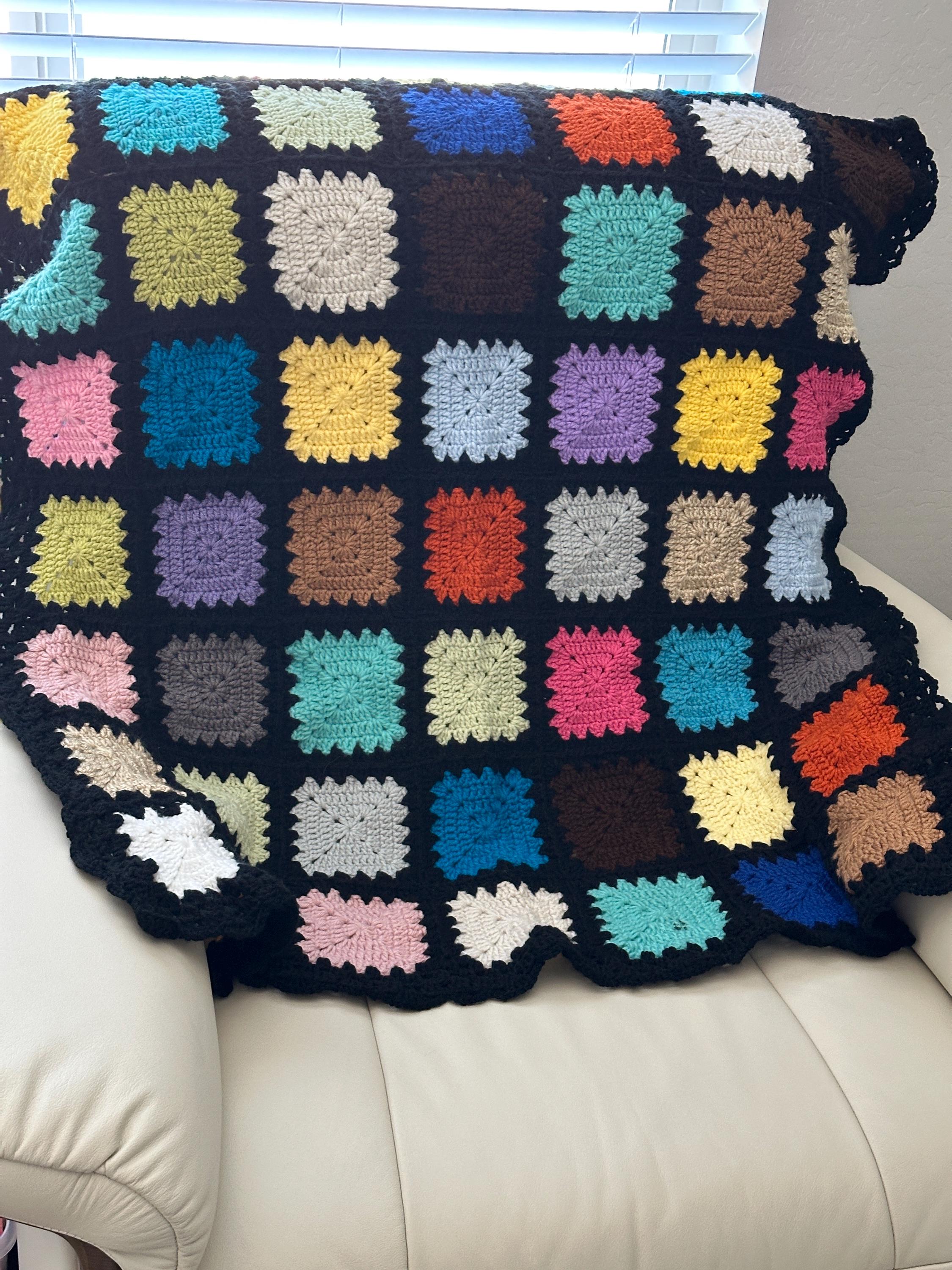 Handmade Crochet Granny Square Blanket – 41x55” – Colorful Throw
