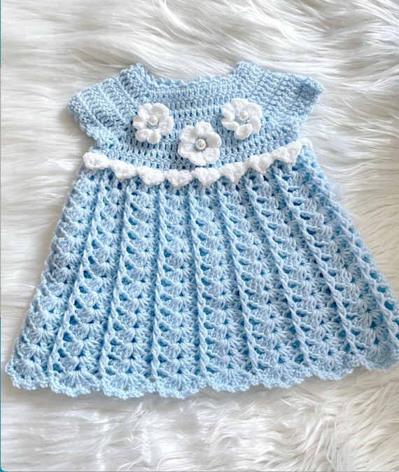 powder blue crochet dress Teagan Floral Hand Crochet Midi Dress / Blue | MESHKI