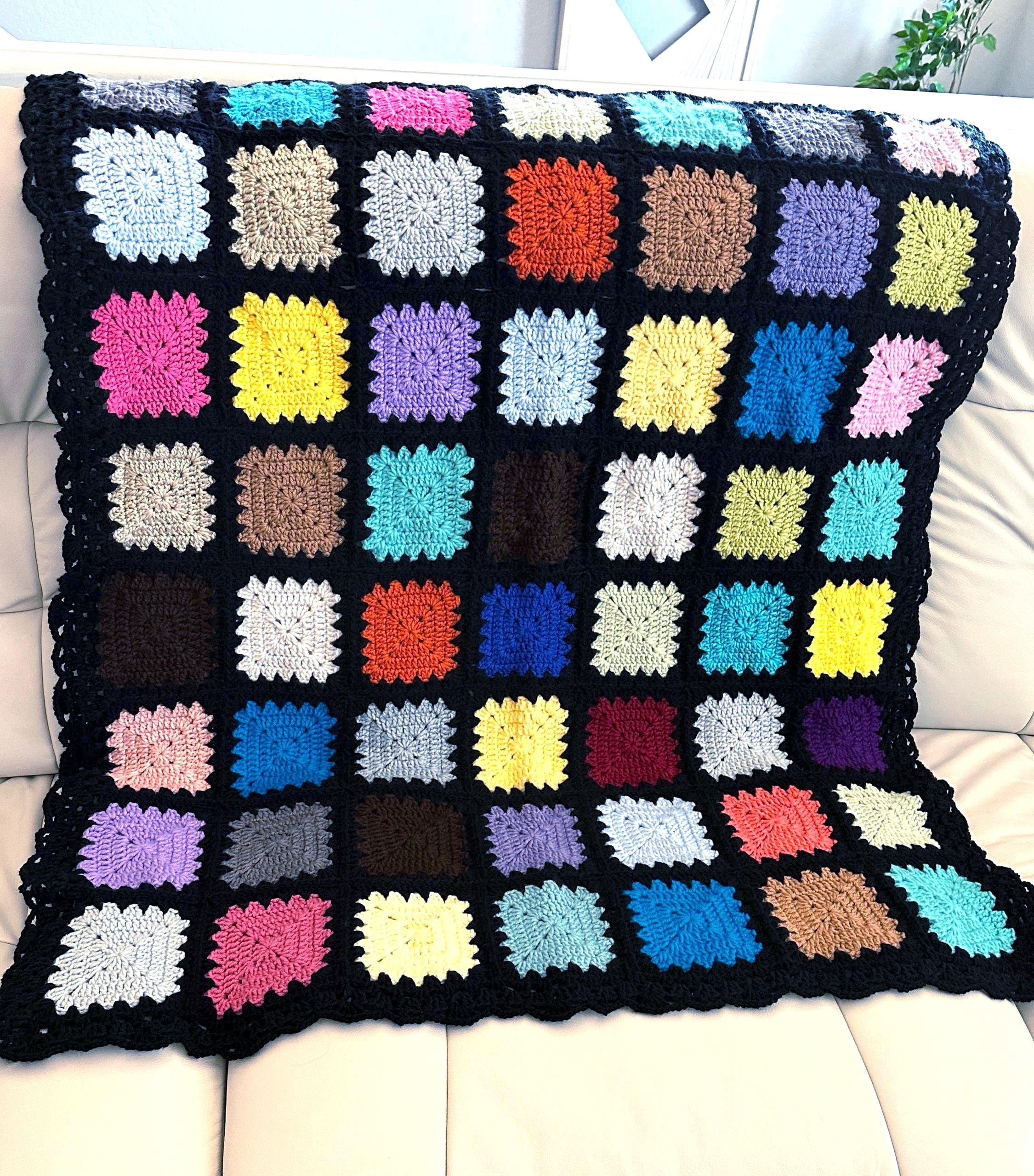 Handmade Crochet Granny Square Blanket – 41x55” – Colorful Throw