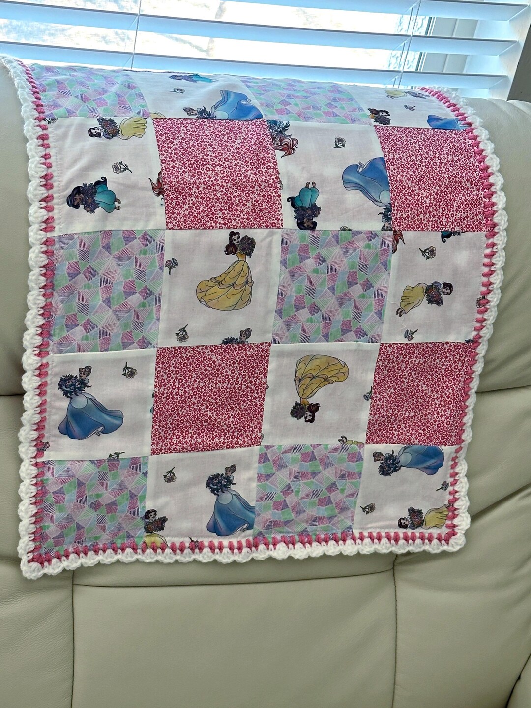 Handmade Patchwork Baby Blanket – Princess & Floral Design – Crochet ...