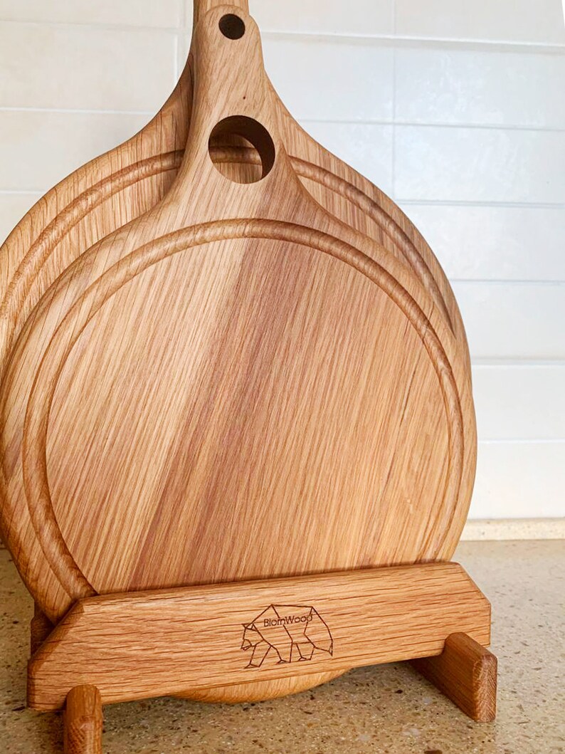 Oak Wood Round Cutting Board Set With Handles Handmade Etsy