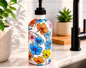 Colorful Wildflower Soap Dispenser – Handcrafted Floral Bathroom & Kitchen Décor