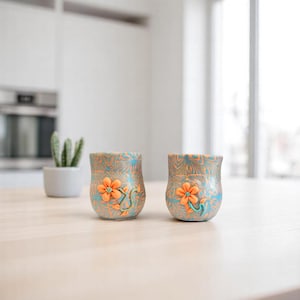Orange Tealight Candleholders, Floral Design, Gifts for Her