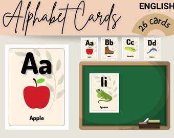 Plakaty z alfabetem ANGIELSKIM | Karty z literami | Neutralna / BOHO KLASA | Neutralny wystrój klasy