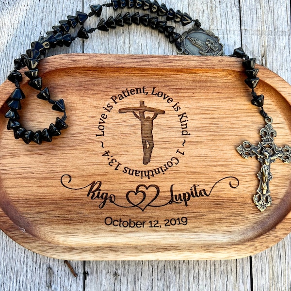 Anniversary Rosary Tray Custom Catholic Jewelry Holder Personalize Anniversary Wedding Parent Gift for Grandparent Gift Husband Gift for Mom