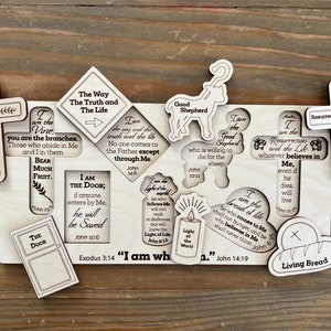 Jesus “I Am” Puzzle for kids Wooden Puzzle Good Shepherd, Light of the World, Resurrection & Life, True Vine, Way/Life/Truth